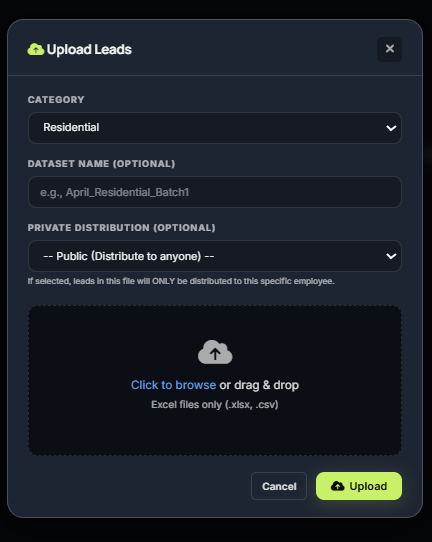 Lead Upload Interface